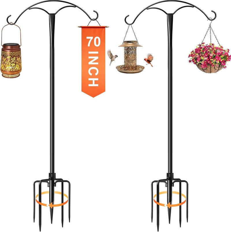 MuliVid 70 Inch Shepherds Hooks for Outdoor,Heavy Duty Shepherds Hooks for Outdoor with 5 Prong Base, Adjustable Stand Hanger for Garden Plant, Hummingbird Feeder, Lantern, Hanging Wedding Decor (2 Pack) - Image 1